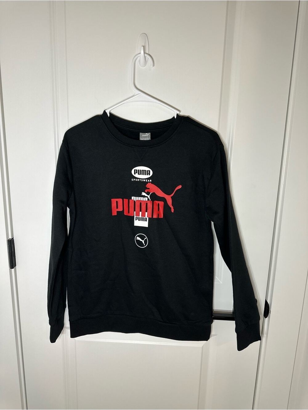 Puma Boy’s Black Crewneck Sweatshirt with Red Logo